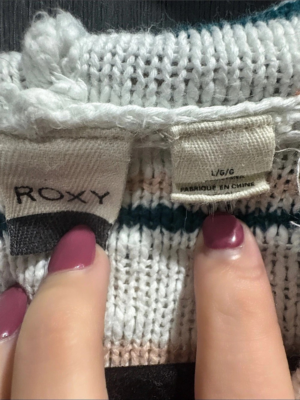 Roxy Sun Express Hooded Sweater Striped V-Neck White & Blue Size Large - Picture 3 of 3